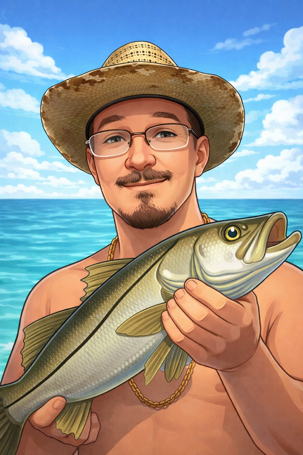 Cartoon of Josh McGlone holding a big catch